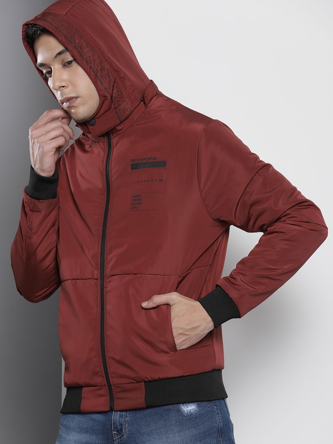 The Indian Garage Co Men Zip-Front Bomber Jacket with Detachable Hood