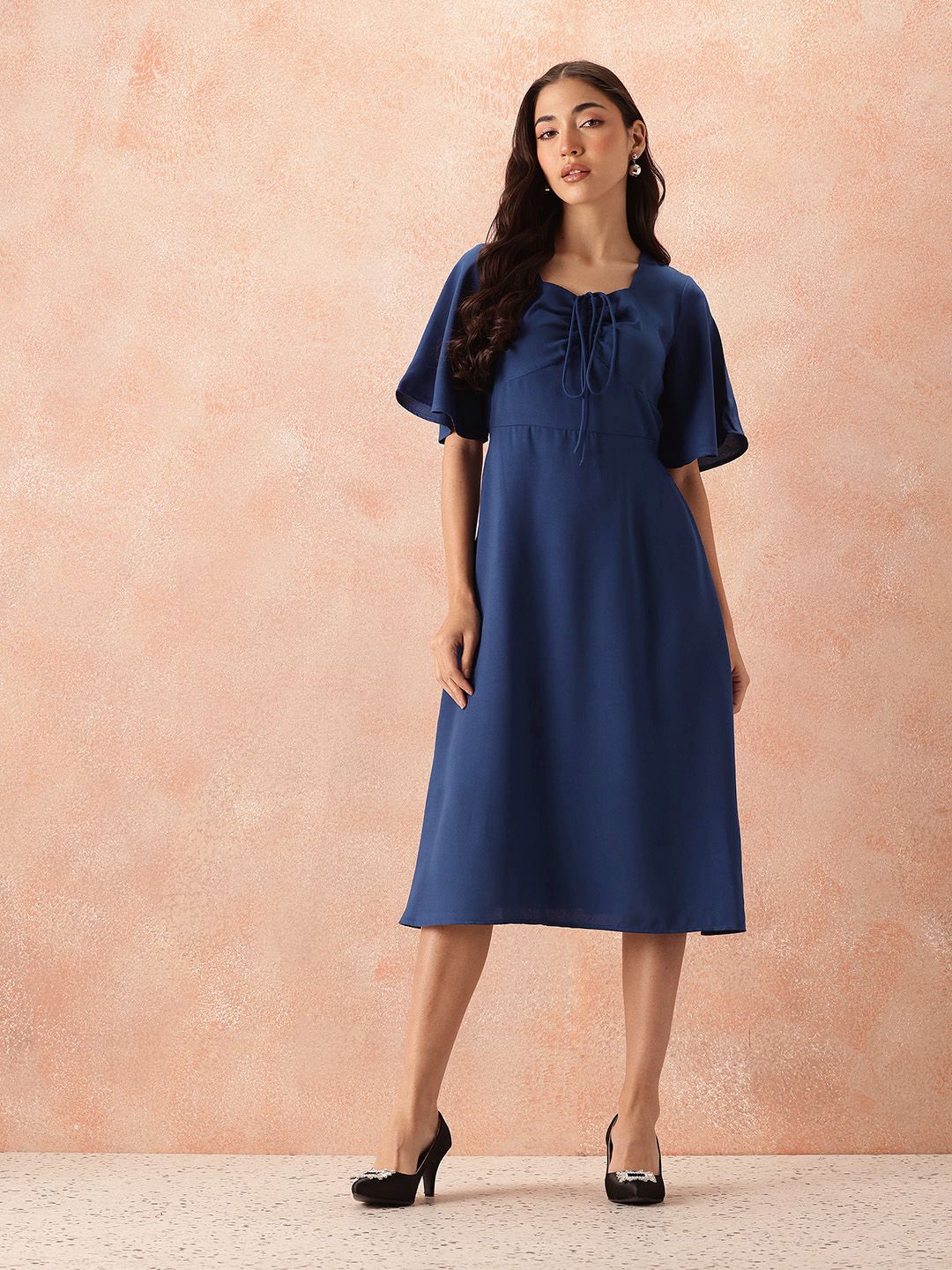 all about you Smocked Flared Sleeve A-Line Dress