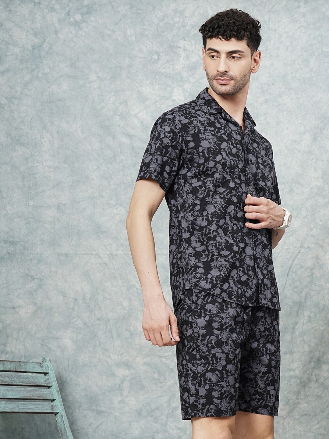 The Indian Garage Co Men Abstract Printed Pure Cotton Night suit