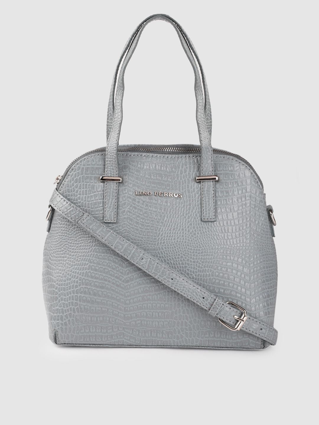 Lino Perros Grey Snakeskin Textured PU Structured Handheld Bag