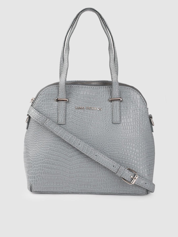 Lino Perros Grey Snakeskin Textured PU Structured Handheld Bag