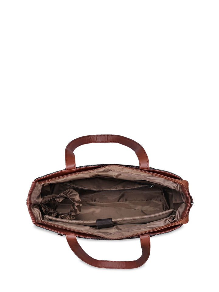 ZOUK Blue Floral Printed Structured Tote Bag