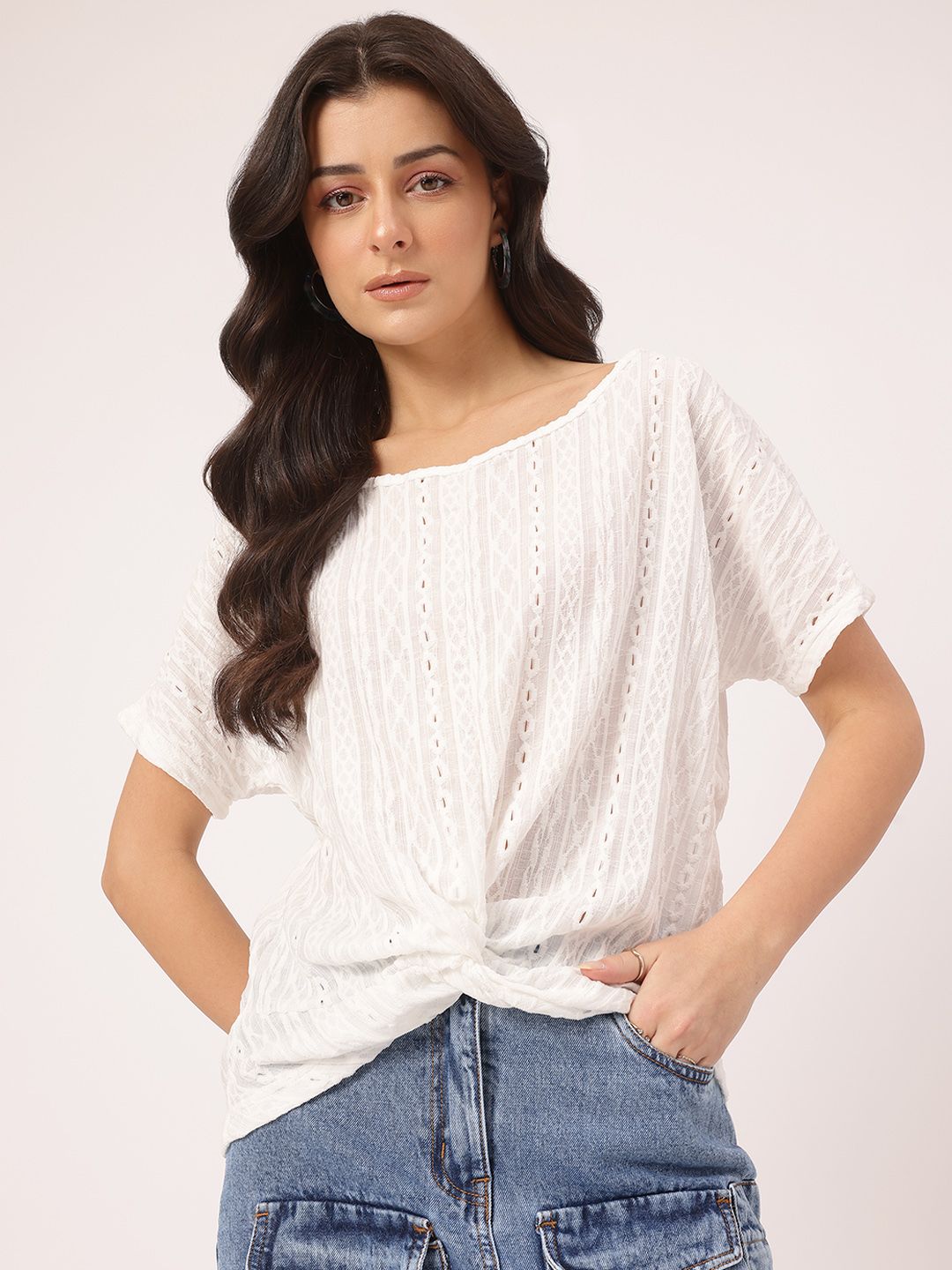 DressBerry Breezy Essentials Open Textured Knit Twisted Top