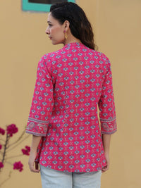 Motif Etnik Hujan &amp; Pelangi Bercetak Kurti A-Line Kapas Tulen