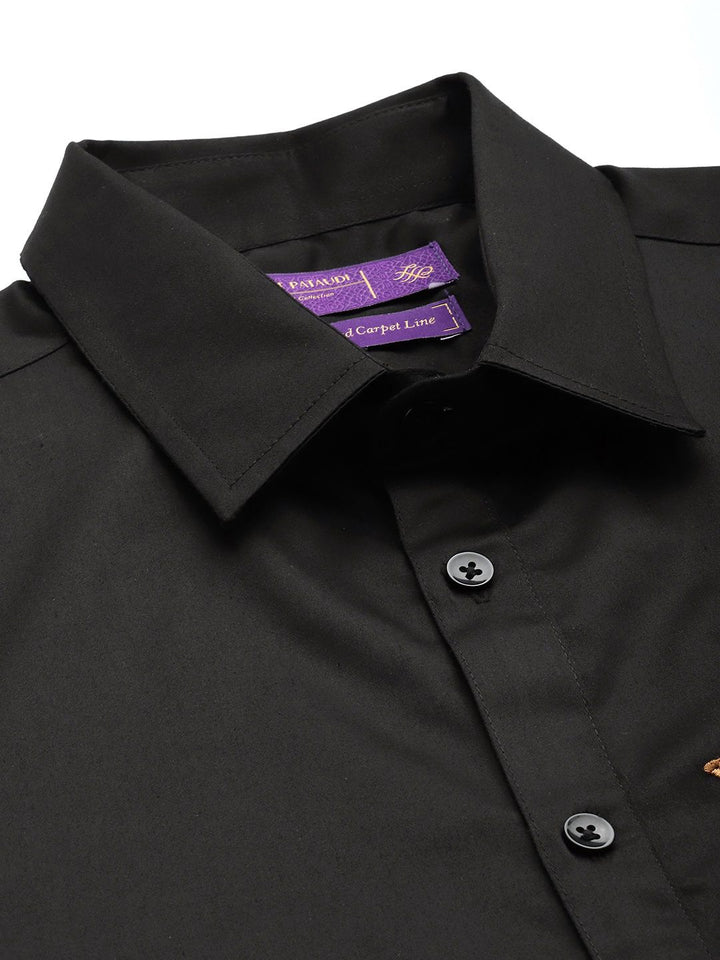 House of Pataudi Pure Cotton Embroidered Party Shirt