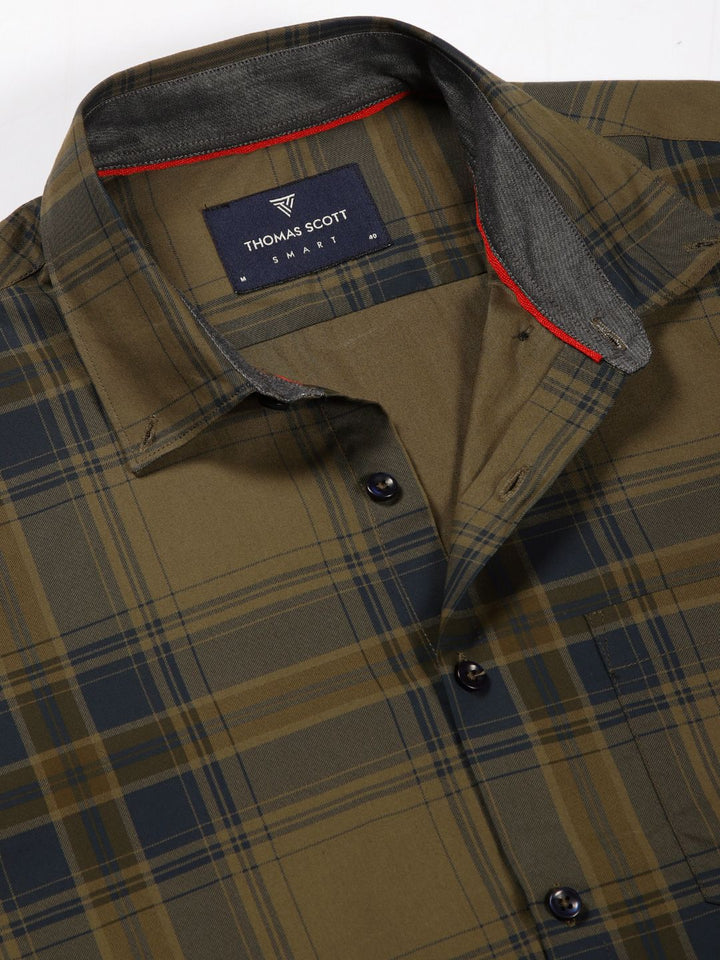 Thomas Scott Men Premium Tartan Checked Button-Down Collar Cotton Casual Shirt