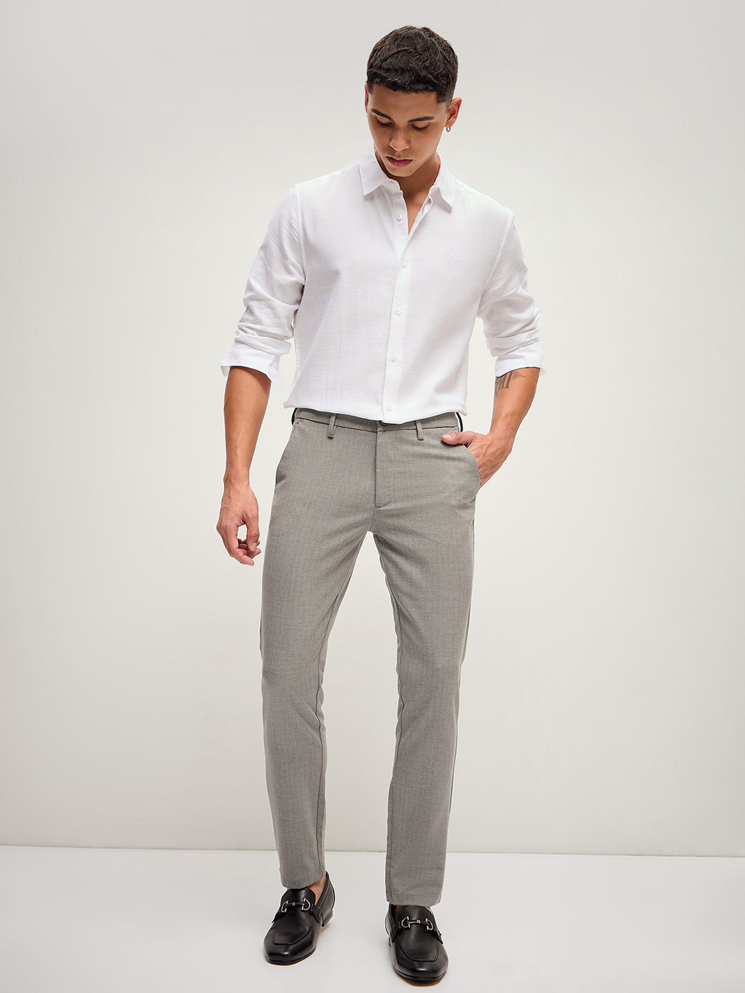THE BEAR HOUSE Men Solid 4 Way Stretch Formal Trouser