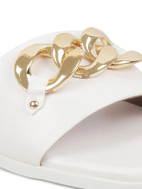 Mochi Women White Open Toe Flats