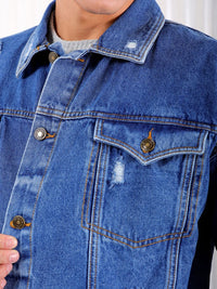 The Indian Garage Co Men Lightly Washed Relaxed Fit Distressed Denim Jacket