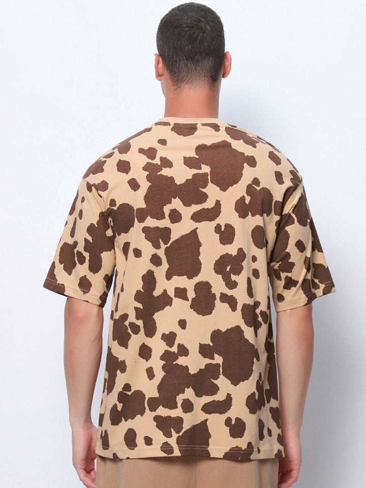 Bewakoof Brown Abstract Printed Round Neck Pure Cotton Oversized T-shirt