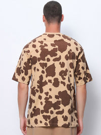 Bewakoof Brown Abstract Printed Round Neck Pure Cotton Oversized T-shirt