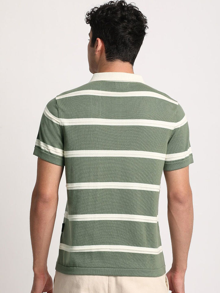 THE BEAR HOUSE Men Striped Regular Fit Cotton Polo Collar T-Shirt