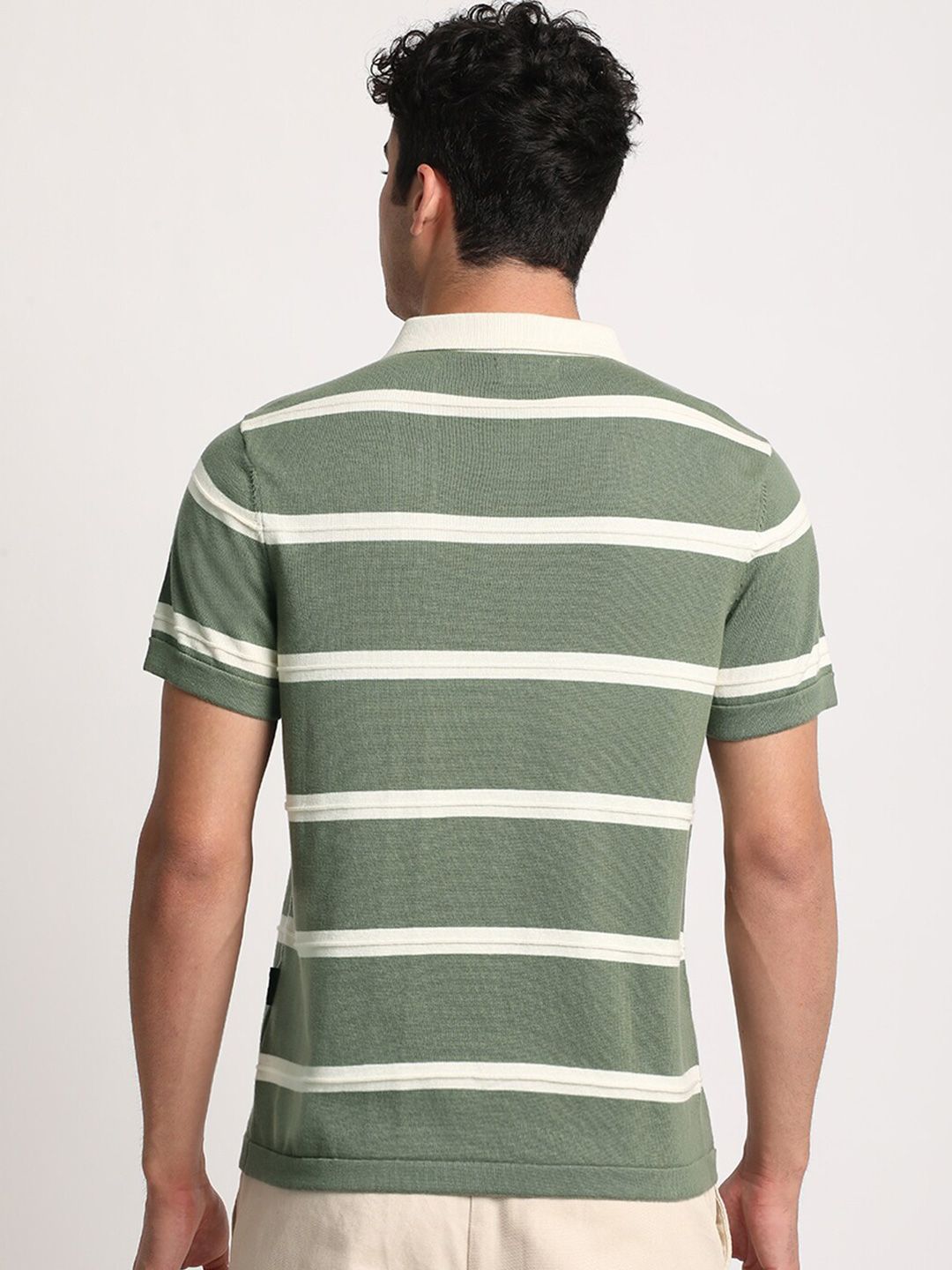 THE BEAR HOUSE Men Striped Regular Fit Cotton Polo Collar T-Shirt