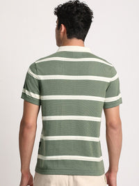 THE BEAR HOUSE Men Striped Regular Fit Cotton Polo Collar T-Shirt