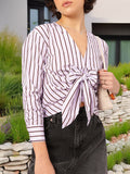 DressBerry Bow Bliss Striped Shirt Style Top