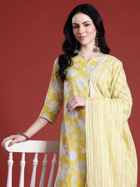 Anouk Floral Printed Pure Cotton Kurta with Trousers & With Dupatta