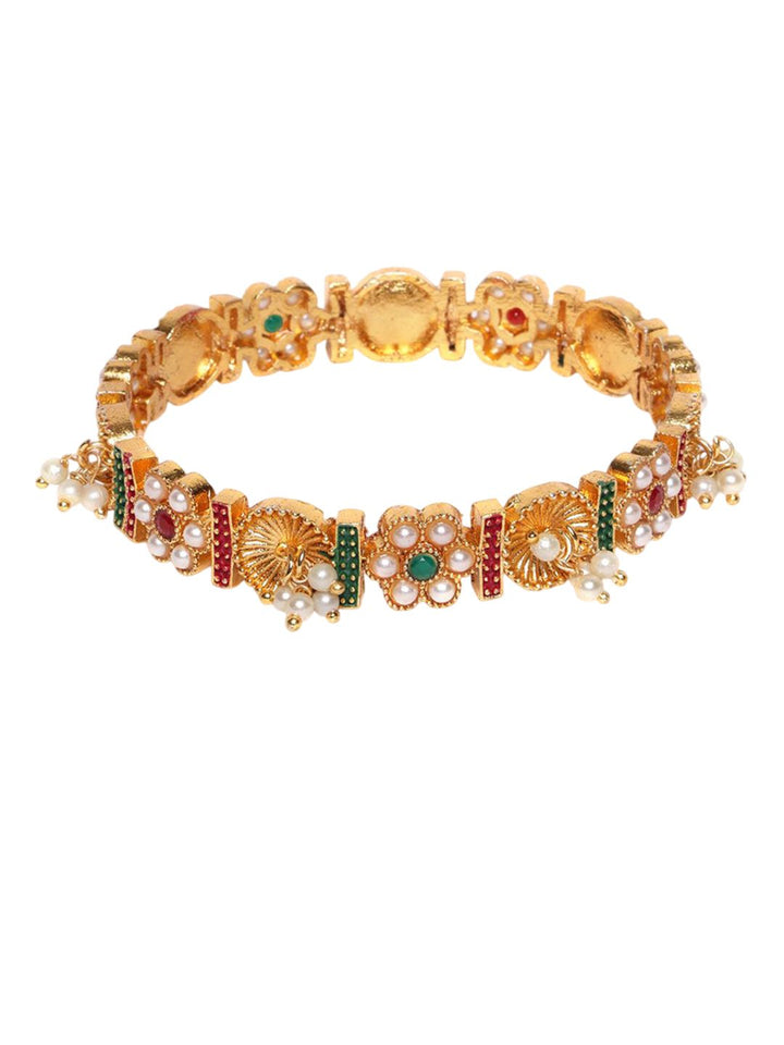 PANASH Set Of 2 Gold Plated AD Stone Studded & Beaded Bangles