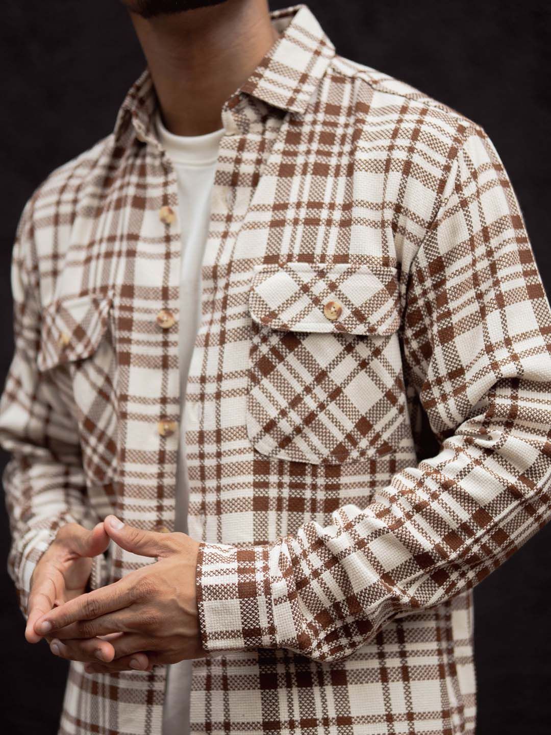 Powerlook Men Spread Collar Tartan Checked Cotton Casual Shirt