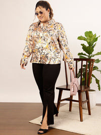 CURVY STREET Plus Size Peach Relaxed Ethnic Motifs Printed Casual Shirt