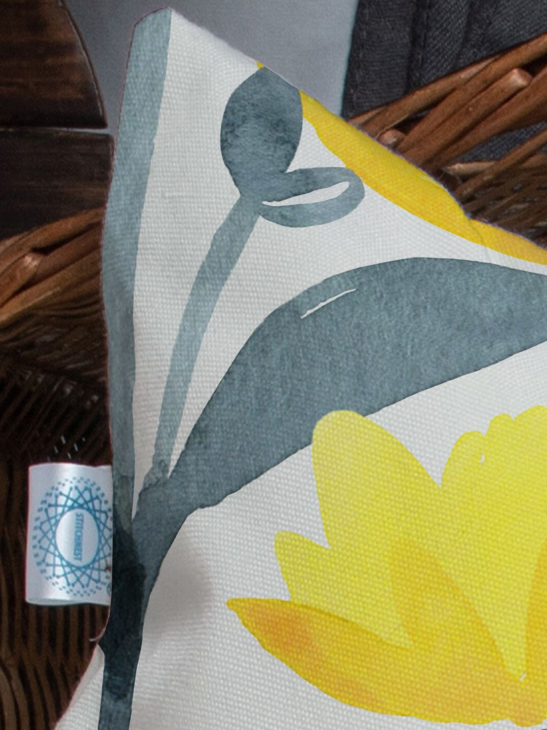 STITCHNEST Yellow & White Set of 5 Geometric Square Cushion Covers