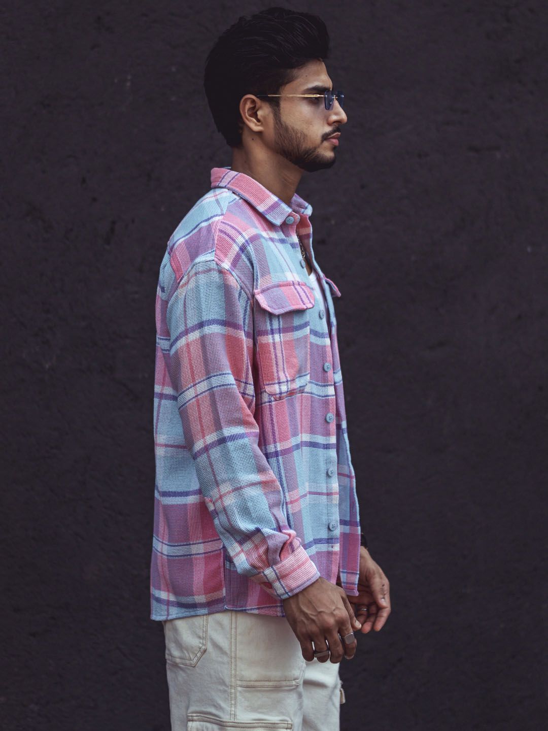 Powerlook India Slim Checked Drop-Shoulder Sleeves Casual Oversized Shirt