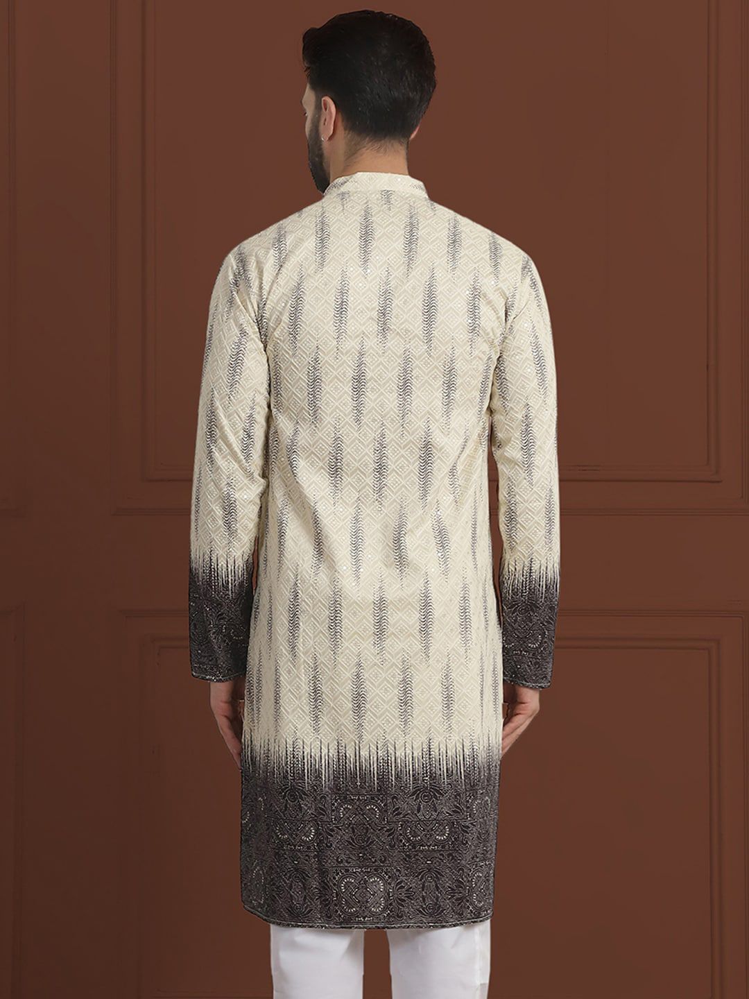 SOJANYA LUXE Kurta Lurus Bersulam Labuci Mandarin Cotton Kolar
