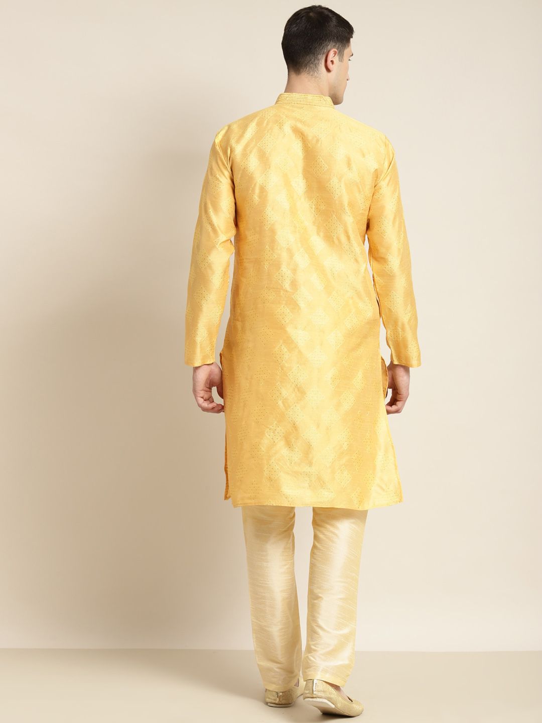 SOJANYA Woven Design Mandarin Collar Thread Work Cotton Silk Kurta