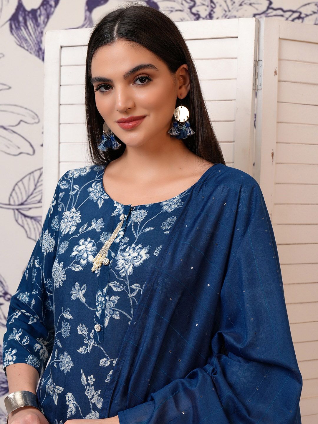Vishudh Floral Printed Regular Kurta with Trousers & With Dupatta