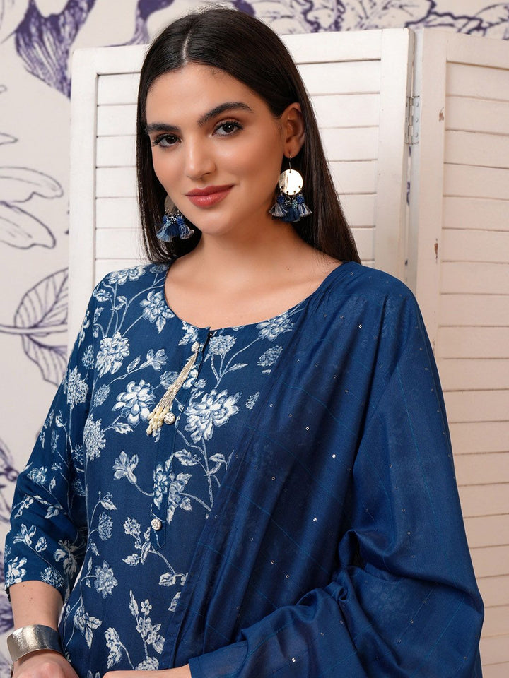 Vishudh Floral Printed Regular Kurta with Trousers & With Dupatta