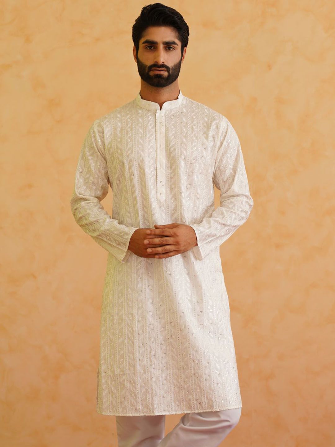 SOJANYA LUXE Mandarin Collar Embroidered Regular Thread Work Kurta with Pyjamas