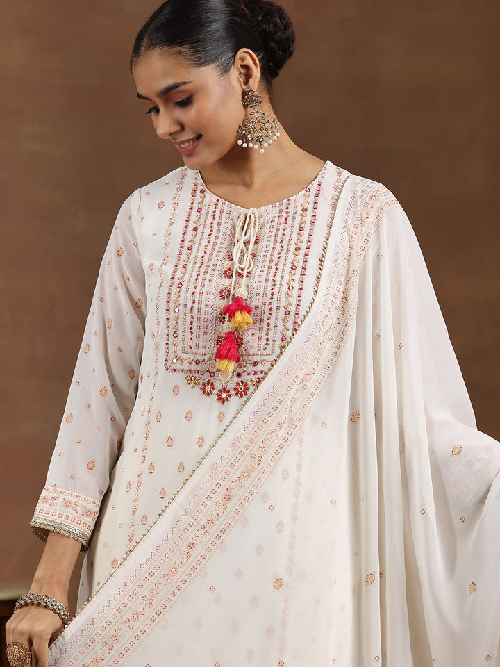 Libas Floral Printed Mirror Work Straight Kurta with Palazzos & Dupatta