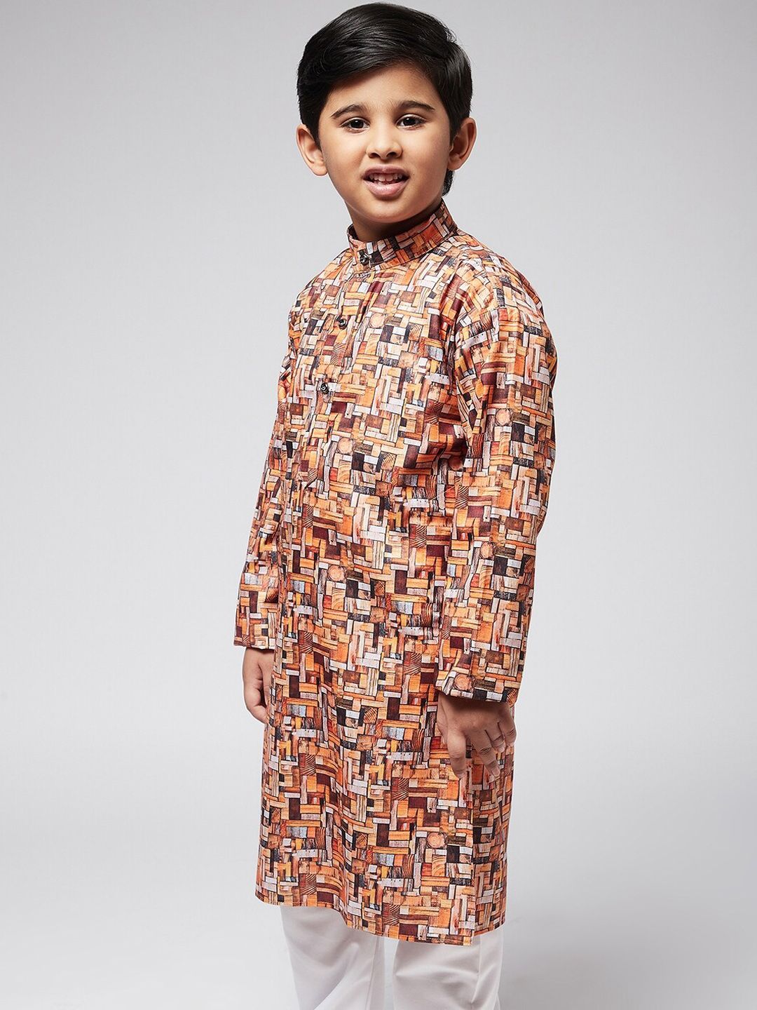 SOJANYA Boys Blue Floral Printed Thread Work Kurta