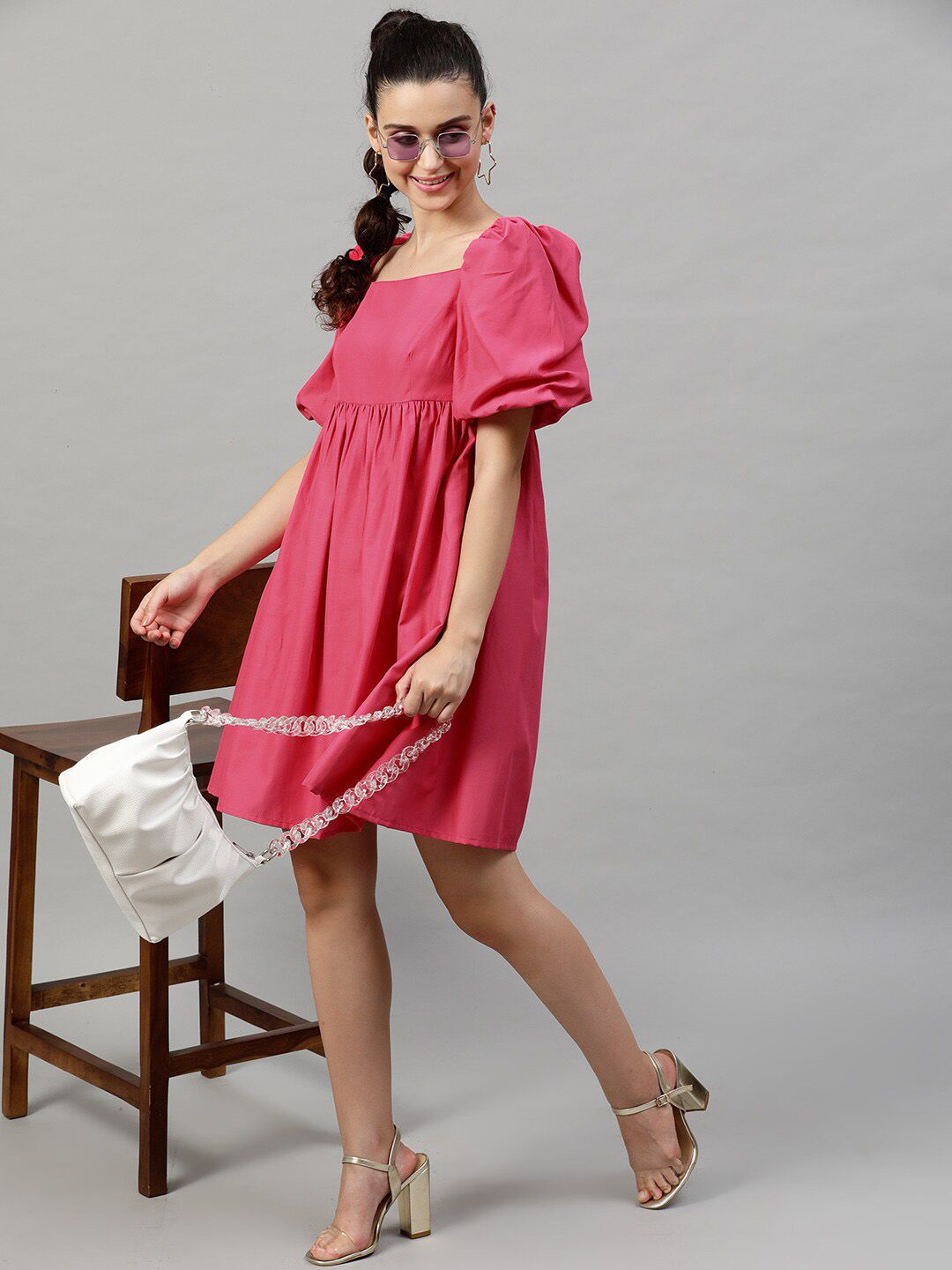 STREET 9 Fuchsia Square Neck Fit and Flare Dress