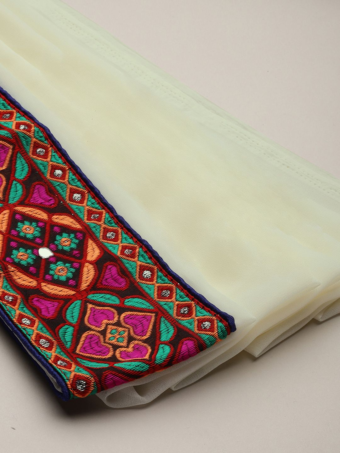 Mitera Red & Off-White Pure Georgette Embroidered Bandhani Saree