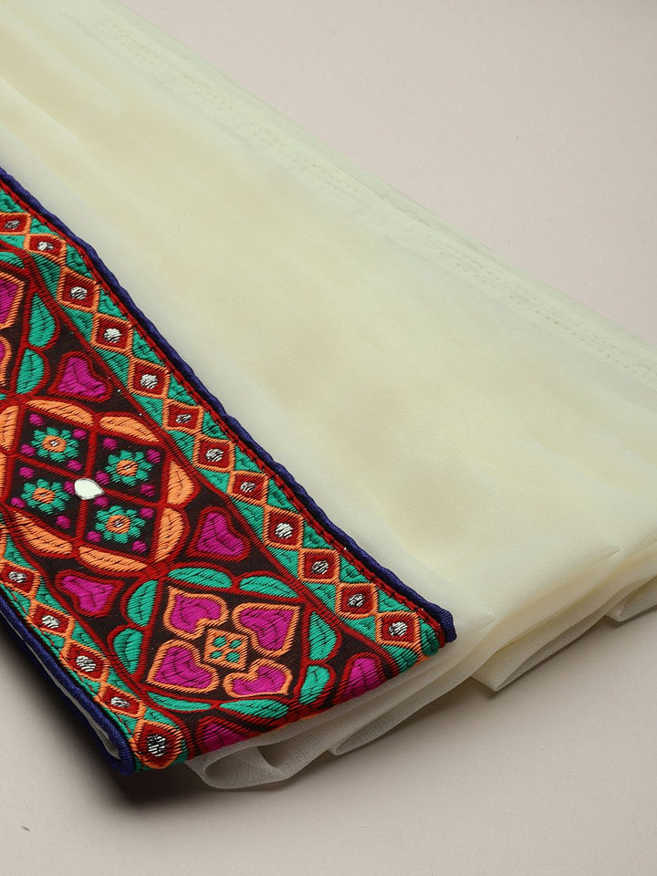 Mitera Red & Off-White Pure Georgette Embroidered Bandhani Saree