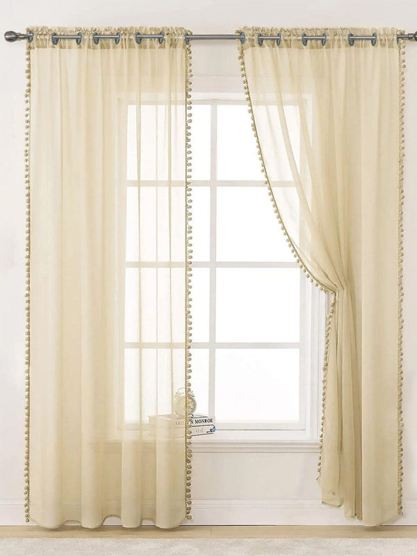 URBAN SPACE Taupe 2-Pieces Sheer Window Curtains