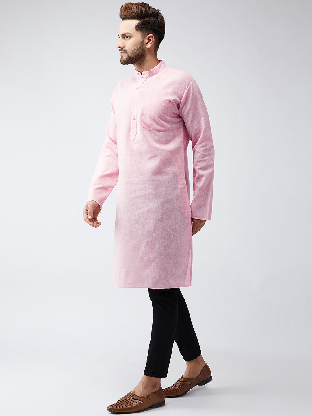 SOJANYA Men Pink Solid Kurta Lurus