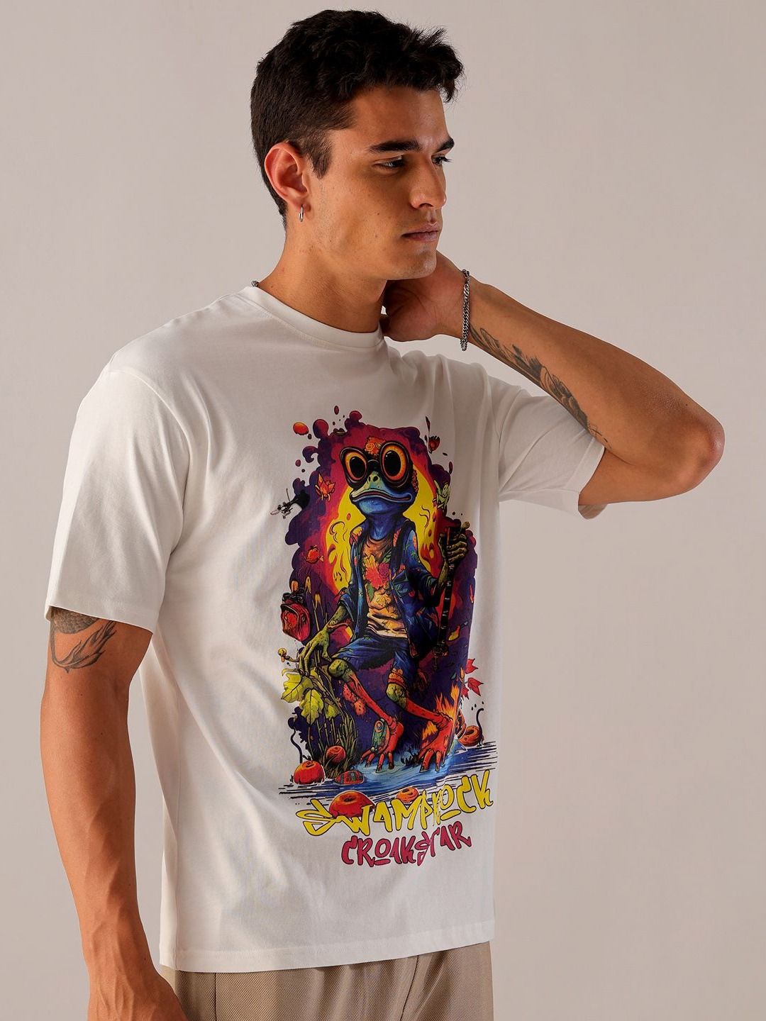 The Indian Garage Co Men Back Printed Boxy Oversized Pure Cotton T-shirt