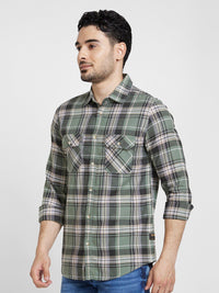 SPYKAR Classic Checked Opaque  Spread Collar Opaque Cotton Casual Shirt