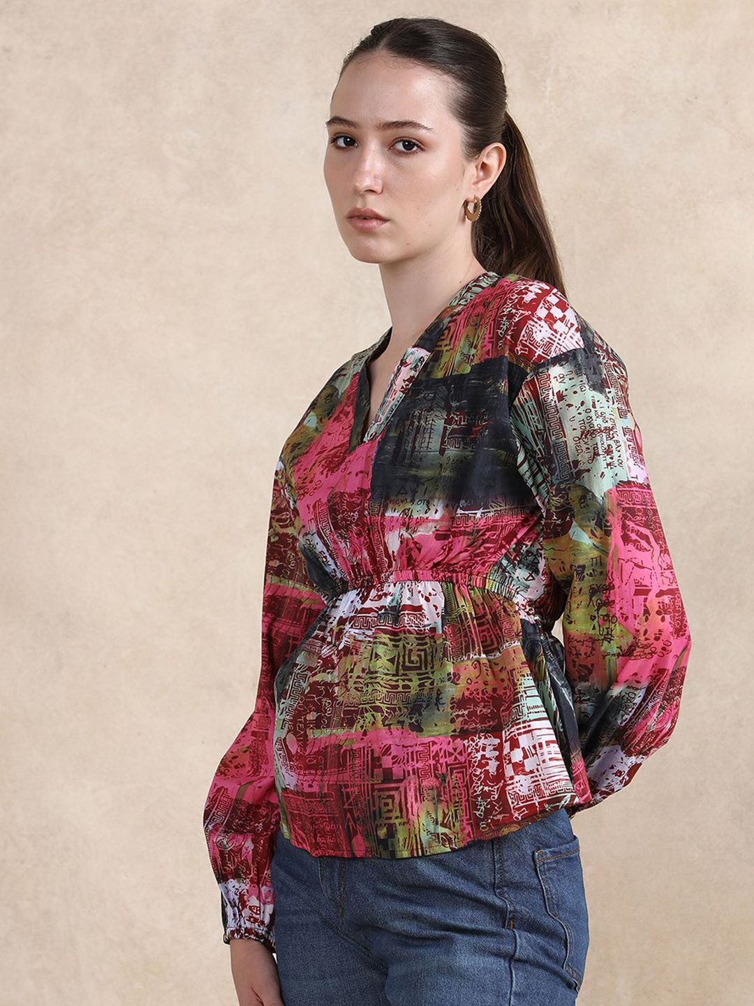 Rareism Women Abstract Abstract dicetak lengan lengan atas kapas