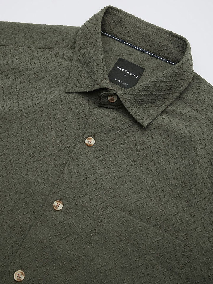 VASTRADO Men Classic Spread Collar Micro Ditsy Printed Slim Fit Casual Shirt