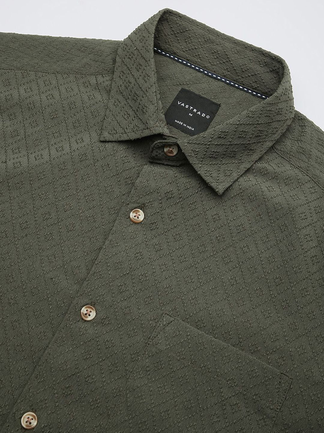 VASTRADO Men Classic Spread Collar Micro Ditsy Printed Slim Fit Casual Shirt