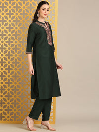 Anouk Floral Embroidered Straight Kurta With Trouser And Dupatta