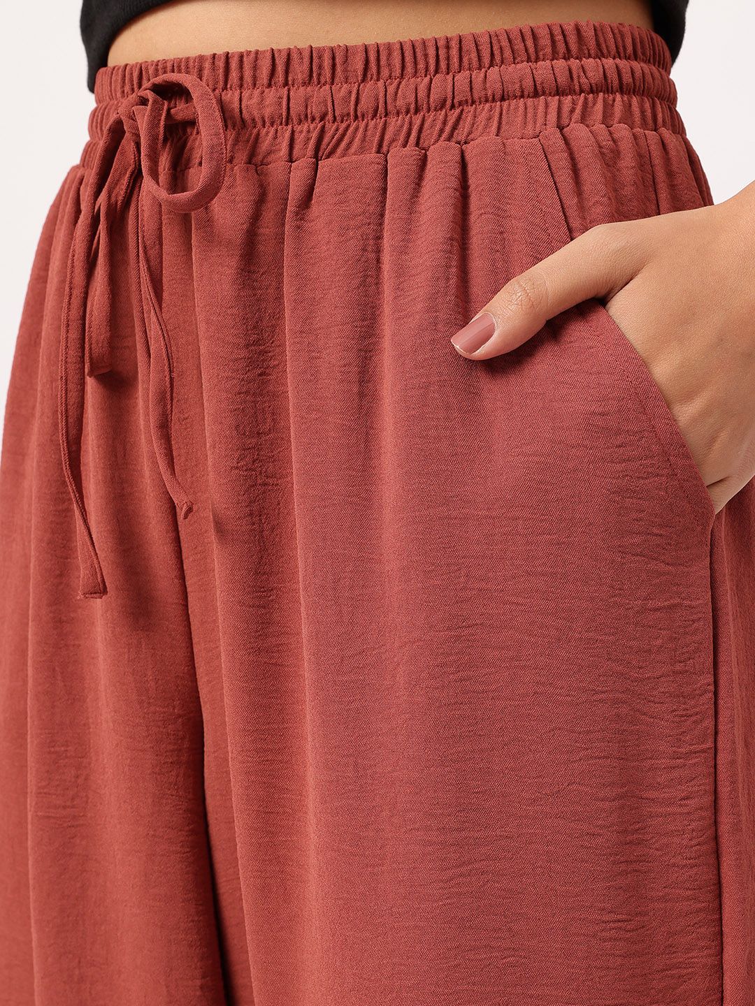 DressBerry Women Bohemian Bliss Crinkled Buttoned-Cuffs Trousers
