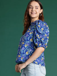 DressBerry Floral Print Puff Sleeve Ruffles Top