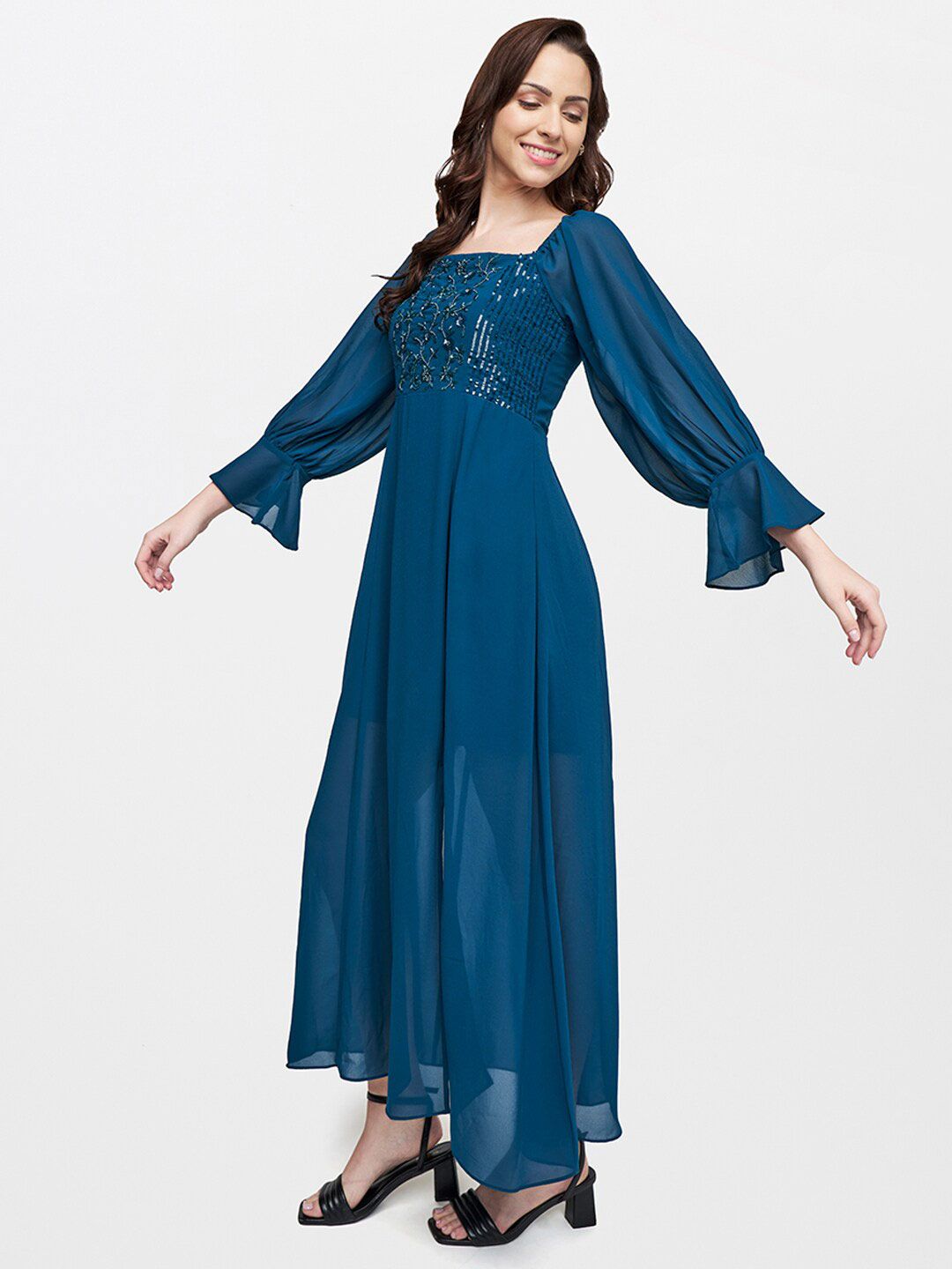 AND Teal Embellished Maxi Dress