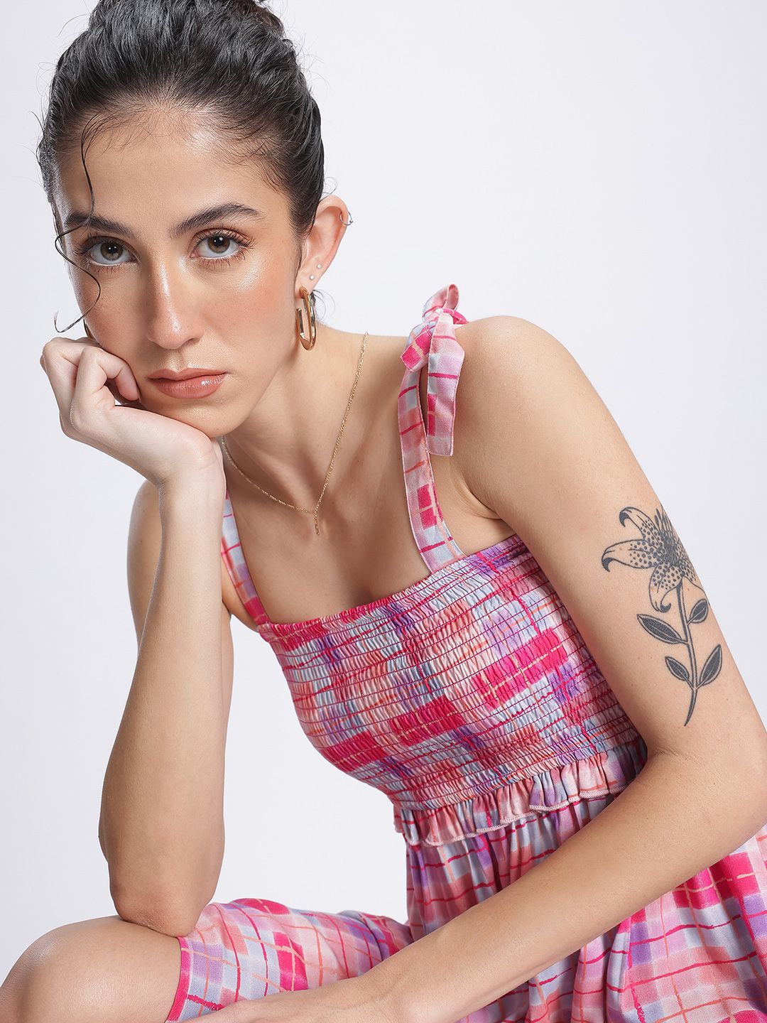 DressBerry Sweet Serenity Checked Smocked A-Line Dress