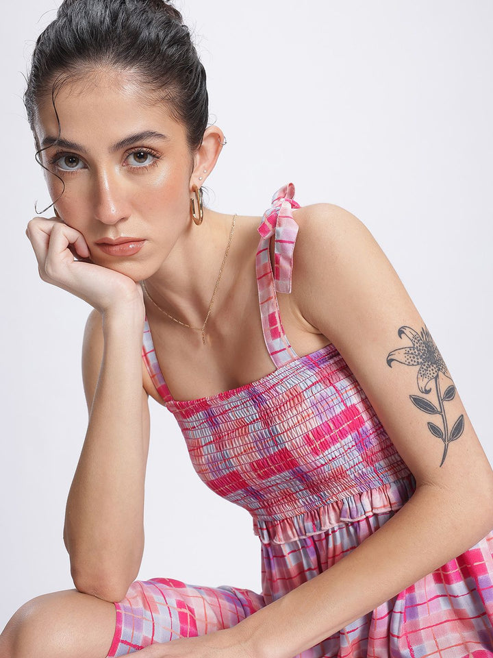 DressBerry Sweet Serenity Checked Smocked A-Line Dress
