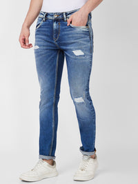 SPYKAR Men Skinny Fit Low-Rise Mildly Distressed Heavy Fade Stretchable Cotton Jeans
