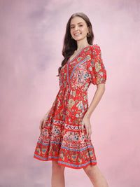 DressBerry Floral Print Puff Sleeve Fit & Flare Dress